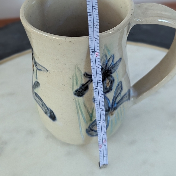 Vintage Studio Art Pottery Glazed Hand Painted Blue Irises Floral Mug - Picture 9 of 9